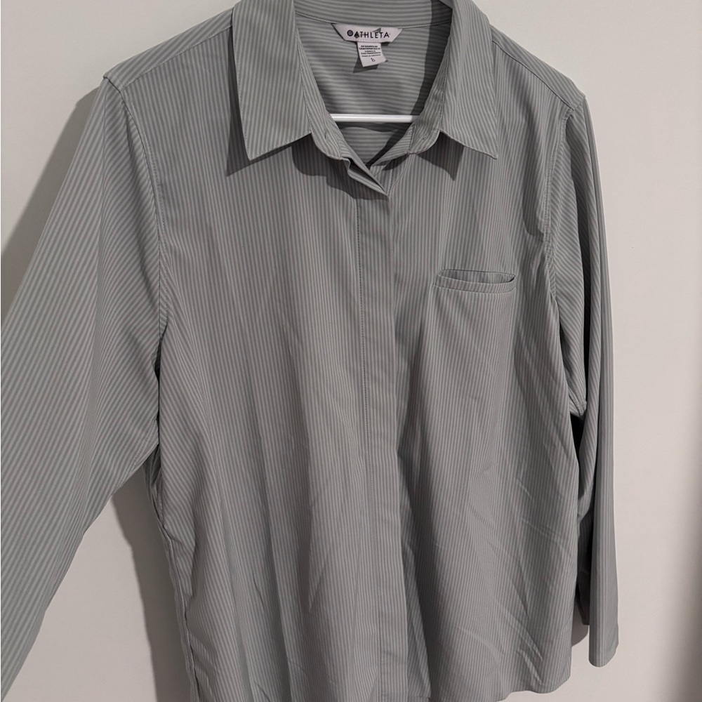 Athleta Women's Button-Front Shirt | Light Grey Pinstripe | L